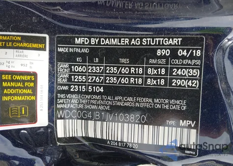 2018 Mercedes-Benz Glc 300 from USA, damaged, VIN WDC0G4JB1JV103820